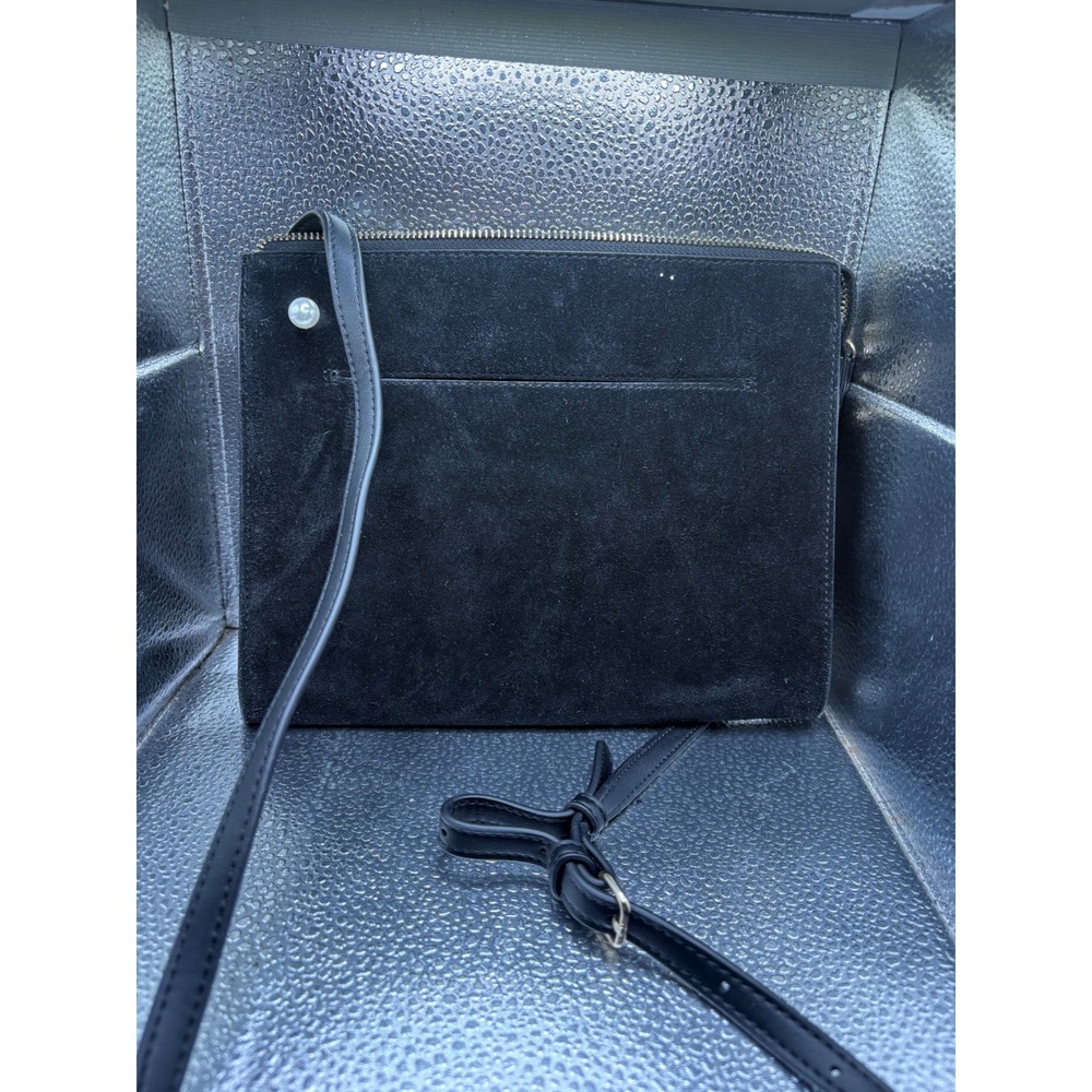 White House Black Market Black Suede Leather Pearl Accent Crossbody Bag